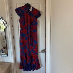 Alice + Olivia Floral Red and Blue Midi Dress